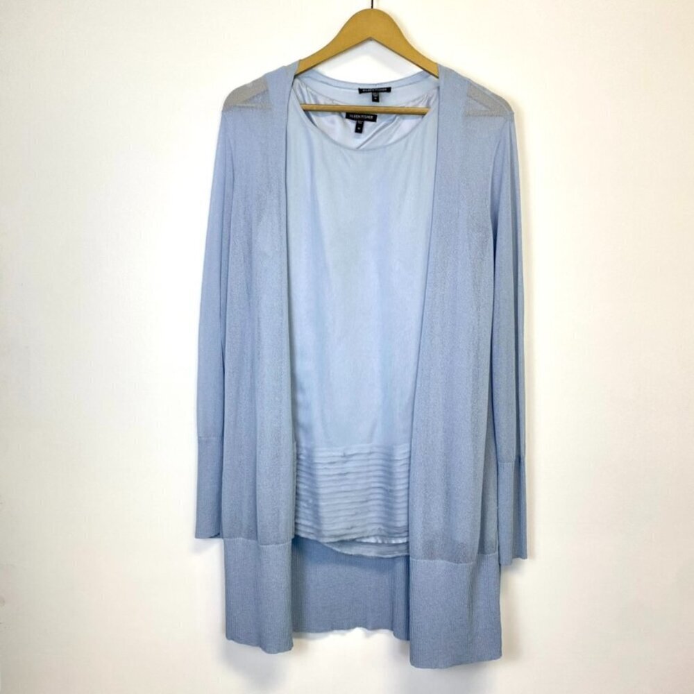 Eileen Fisher Blue Two Piece Set Silk Tank and Cardigan